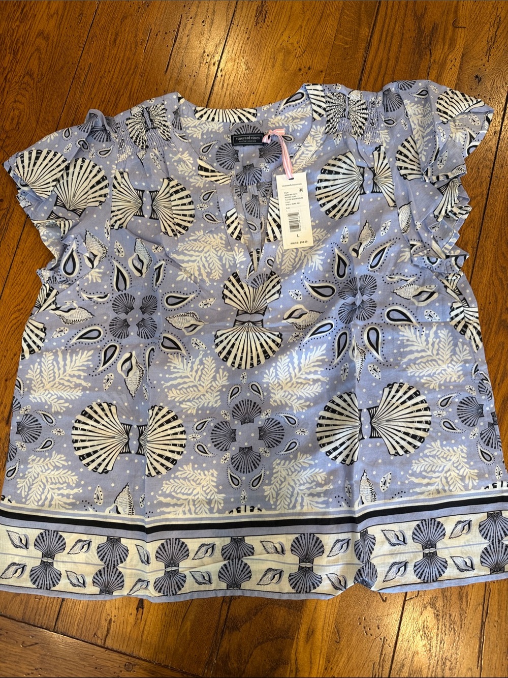 Vineyard Vines Light Lavender Nautical Shell Rope PW Print Flutter Sleeve Blouse
